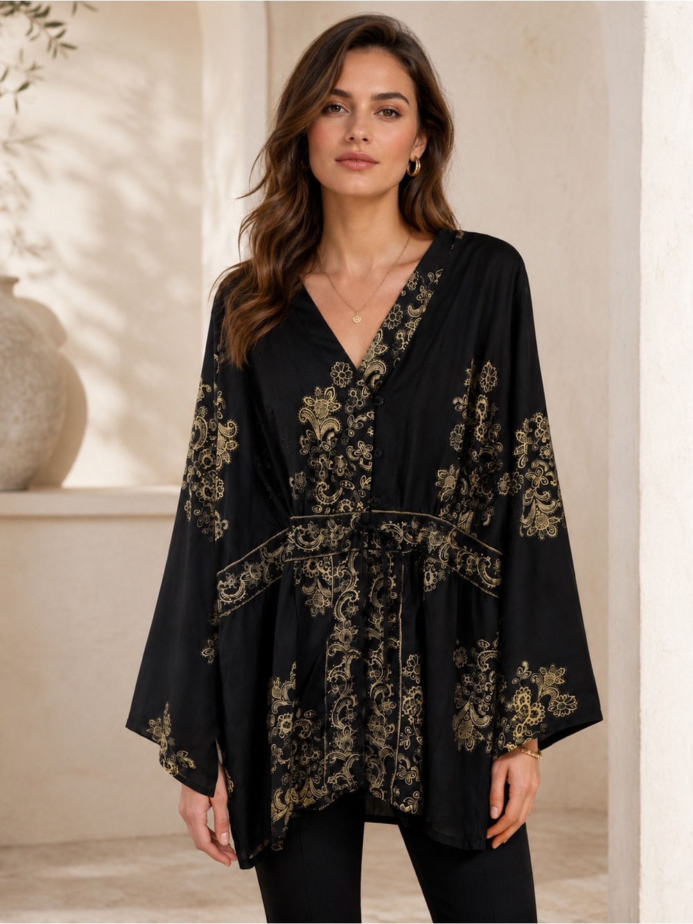 MOMENTS TOP BLACK PRINT TUNIC TOP ROMANTIC CAREER DATE NIGHT SHIRT SZ 3X